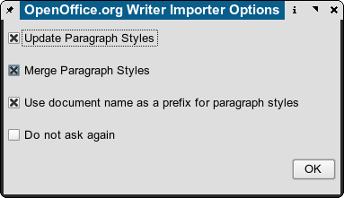 Import Options for OO.org Writer and OASIS (Open Document) files.